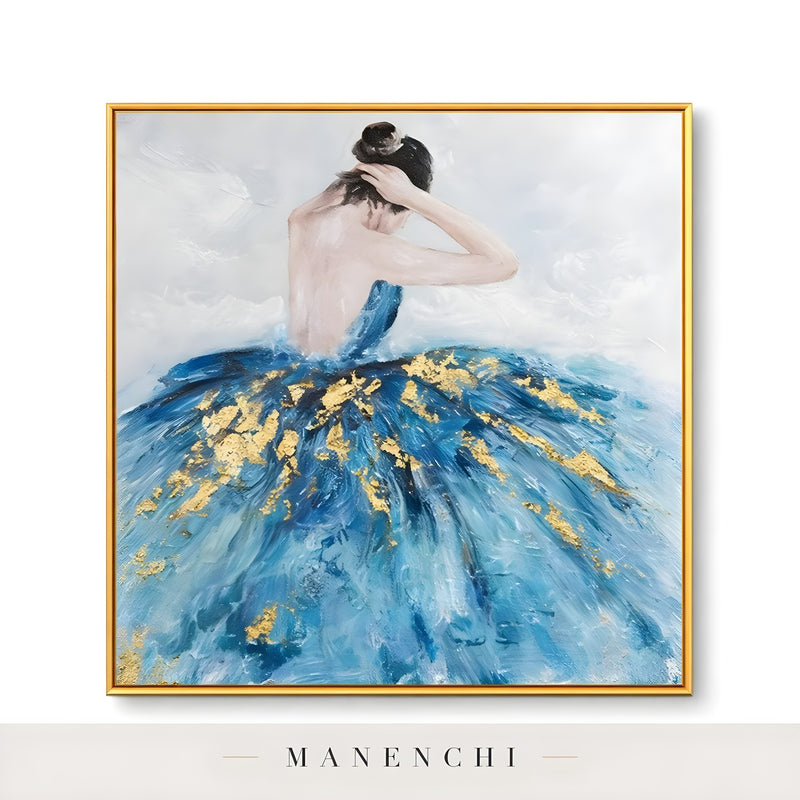 Midnight Ballerina Grace portrait displayed in gold framed painting isolated
