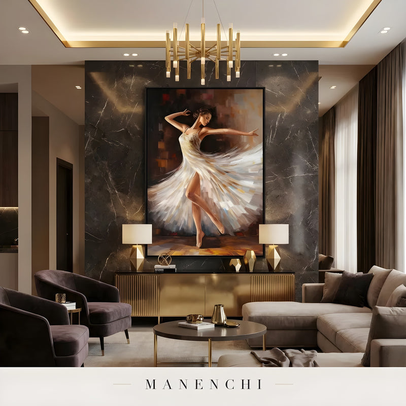 Midnight Ballerina Waltz portrait displayed in luxury living room