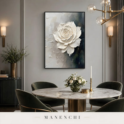 Midnight Botanical Bloom abstract painting displayed in dining room