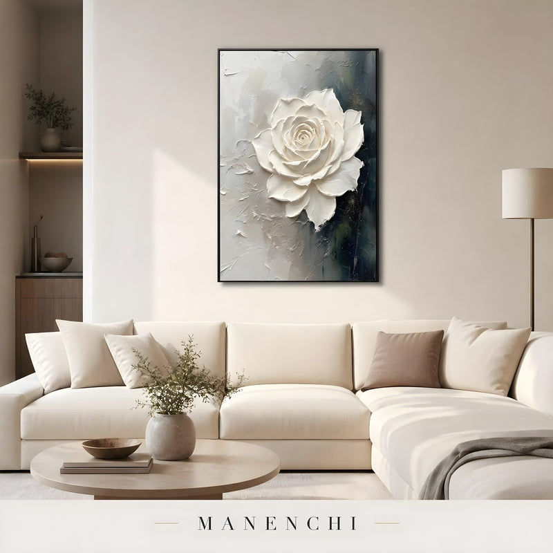 Midnight Botanical Bloom abstract painting displayed in living room