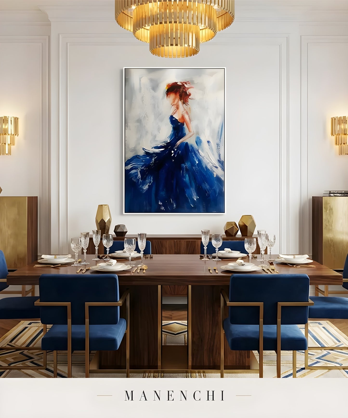 Midnight Gala Silhouette portrait displayed in dining room interior