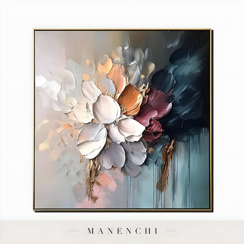 Midnight Gilded Bloom abstract painting displayed in product painting isolated