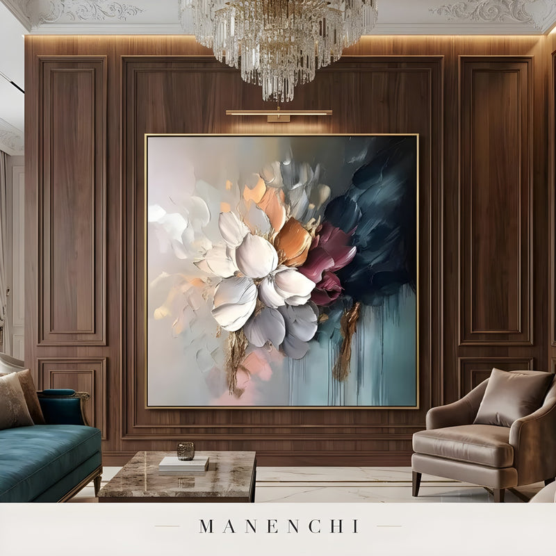 Midnight Gilded Bloom - original hand-painted abstract painting by Manenchi