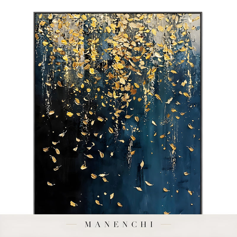 Midnight Gilded Cascade - original hand-painted abstract painting by Manenchi