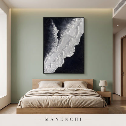 Midnight Tundra abstract painting displayed in a modern bedroom