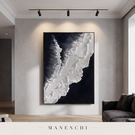 Midnight Tundra abstract painting displayed in a modern living room