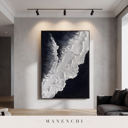 Midnight Tundra abstract painting displayed in a modern living room