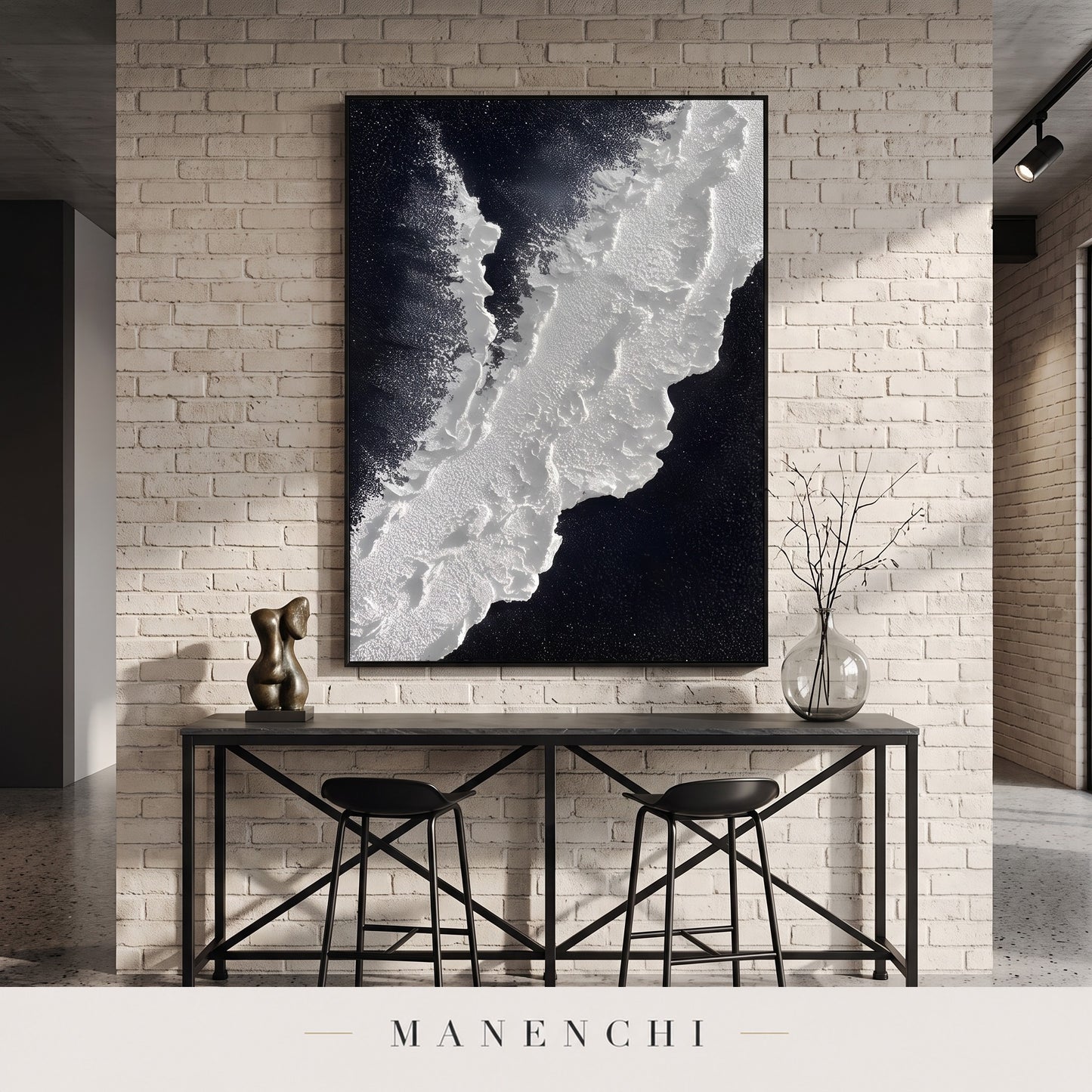 Midnight Tundra abstract painting displayed in a loft