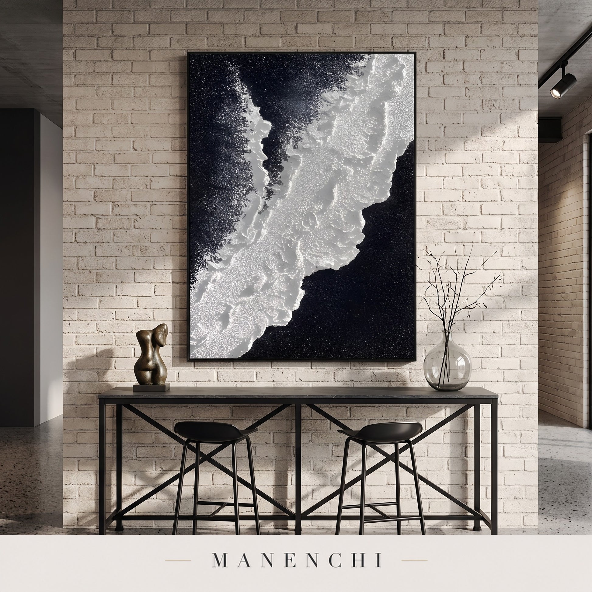 Midnight Tundra abstract painting displayed in a loft