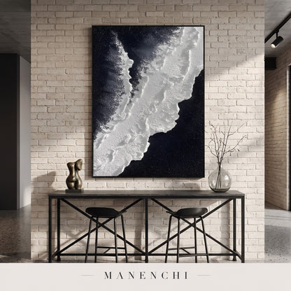 Midnight Tundra abstract painting displayed in a loft