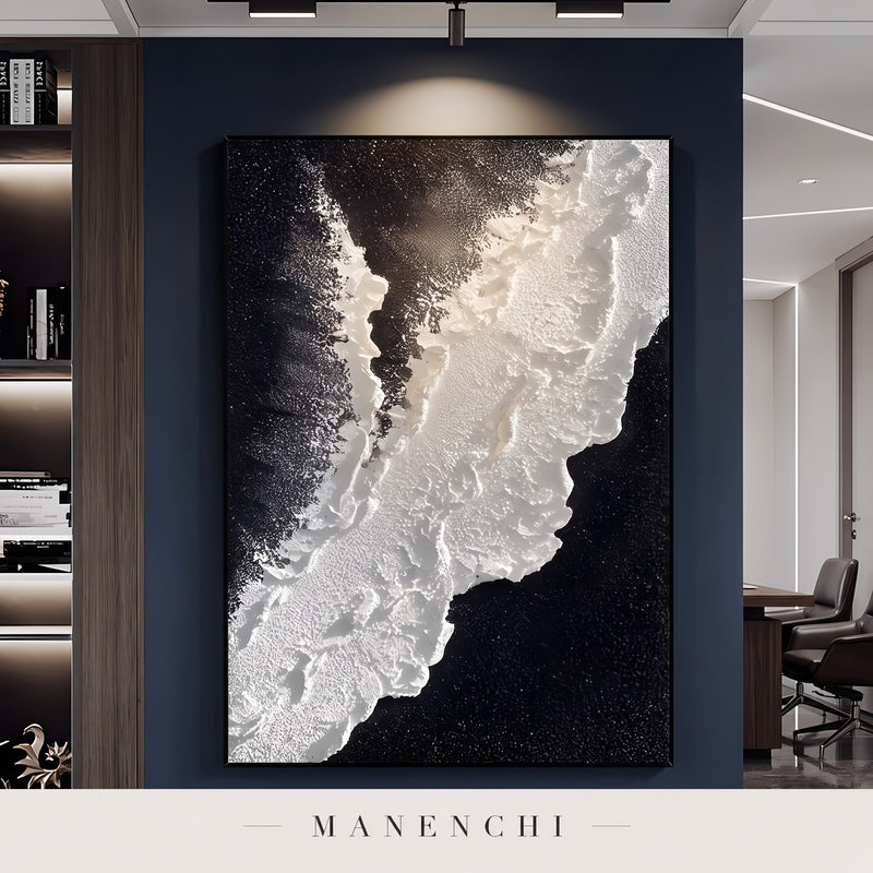 Midnight Tundra abstract painting displayed in a study