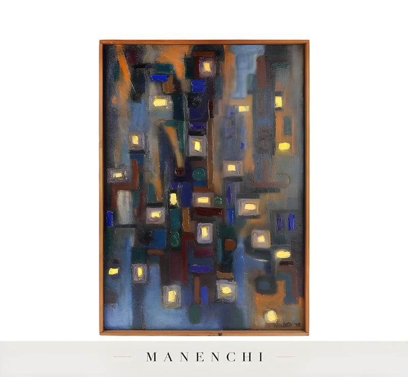 Midnight Urban Luminescence - original hand-painted abstract painting by Manenchi