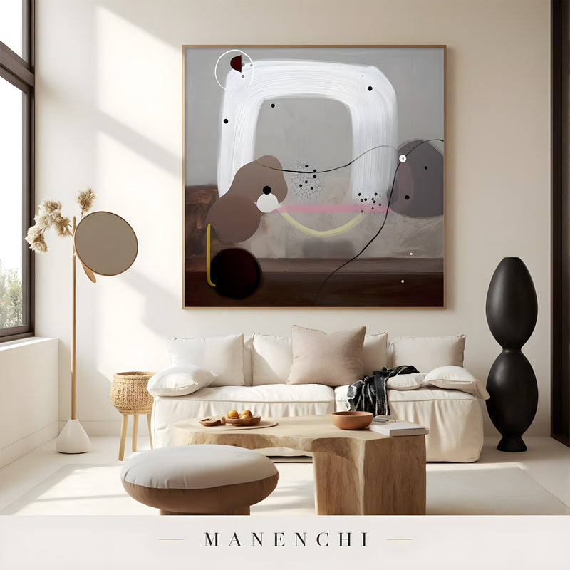 Minimalist Arc Equilibrium abstract painting displayed in living room sofa decor