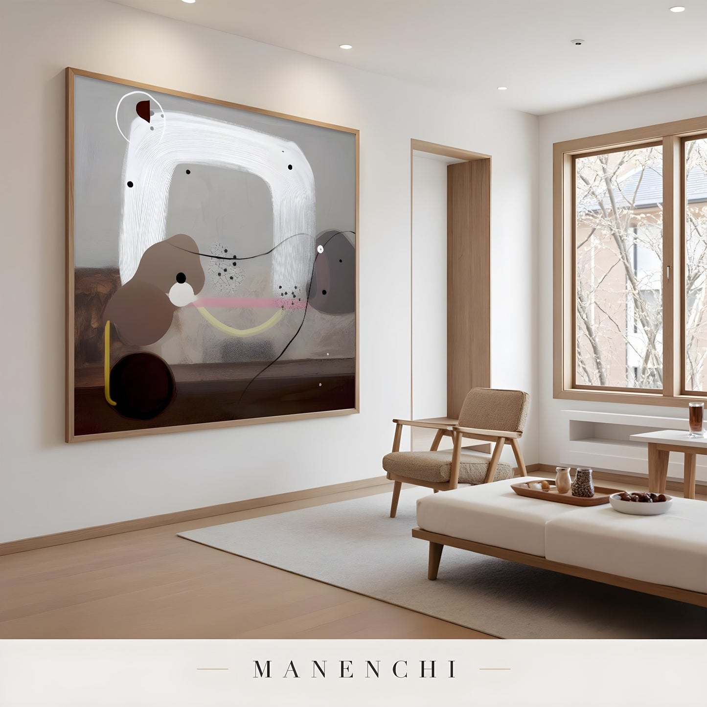 Minimalist Arc Equilibrium abstract painting displayed in minimalist living area view