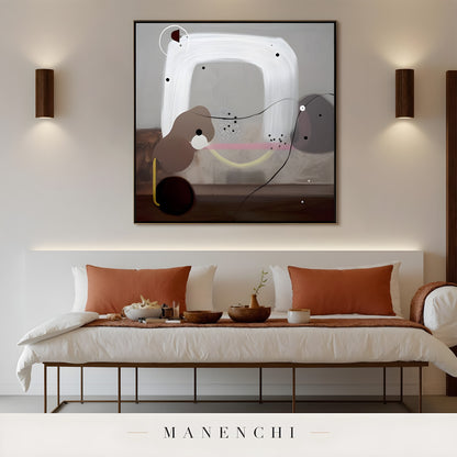 Minimalist Arc Equilibrium abstract painting displayed in modern bedroom wall art