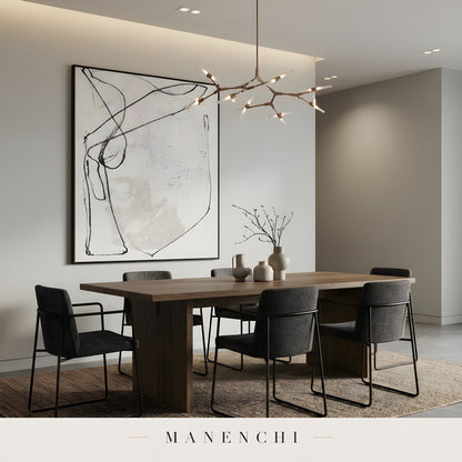Minimalist Ink Gestures abstract painting displayed in dining room