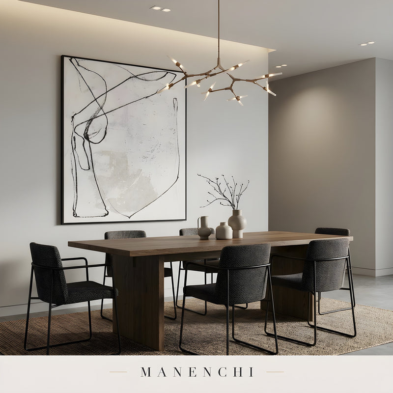 Minimalist Ink Gestures abstract painting displayed in dining room