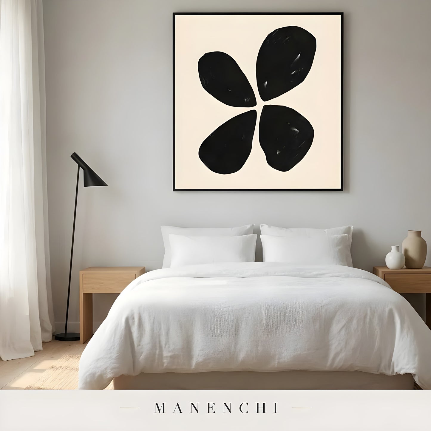 Minimalist Petals abstract painting displayed in bedroom
