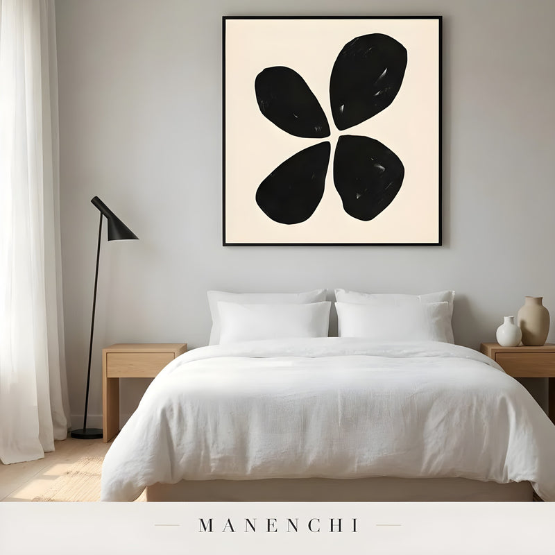 Minimalist Petals abstract painting displayed in bedroom