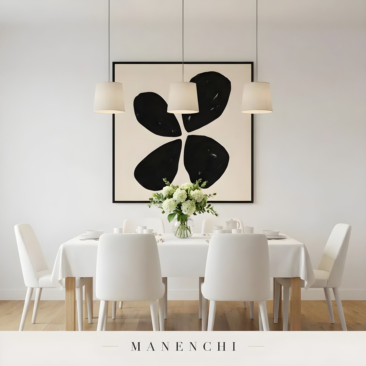 Minimalist Petals abstract painting displayed in dining room