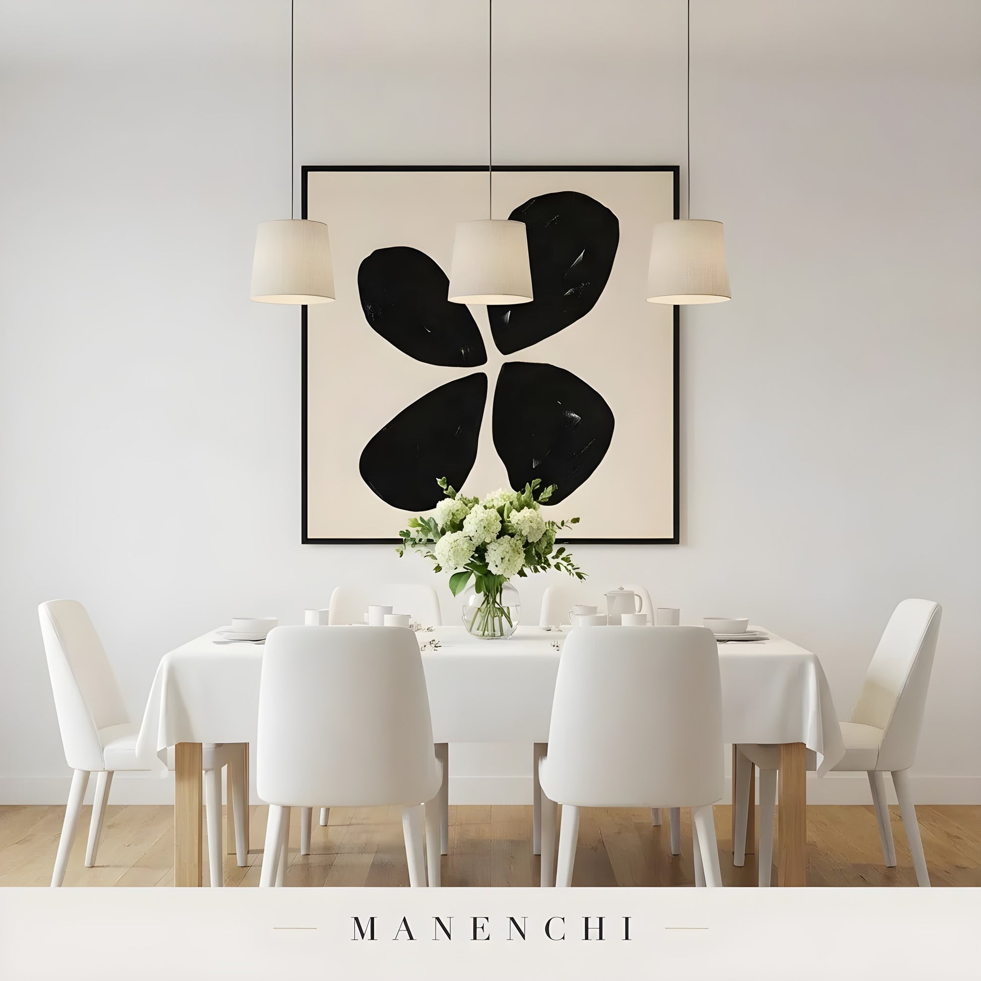 Minimalist Petals abstract painting displayed in dining room