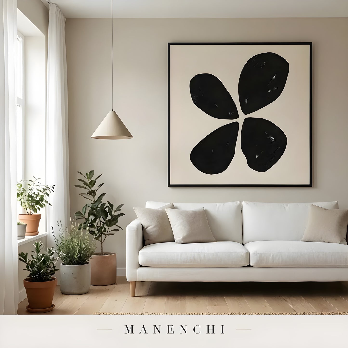 Minimalist Petals abstract painting displayed in living room