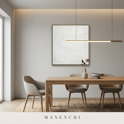 Minimalist Sculptural Monochrome abstract painting displayed in modern dining room