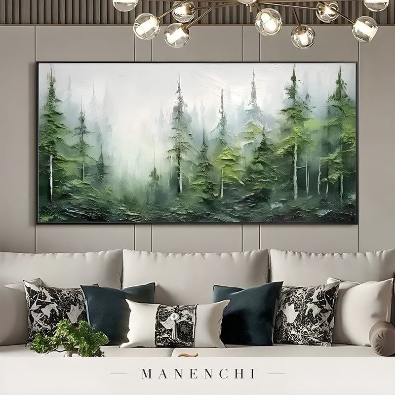Mist Forest Reverie abstract painting displayed in living room display
