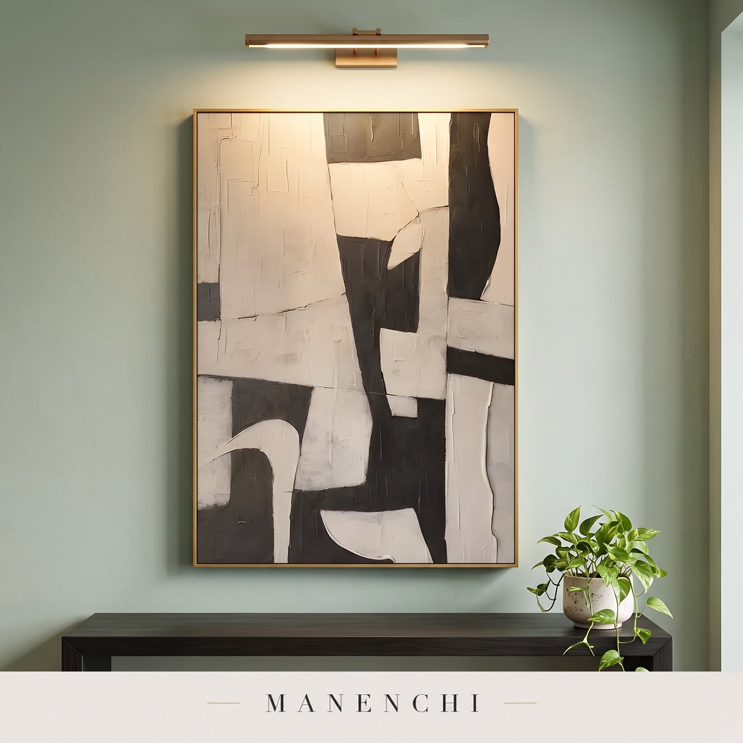 Monochromatic Echoes abstract painting displayed in an entryway