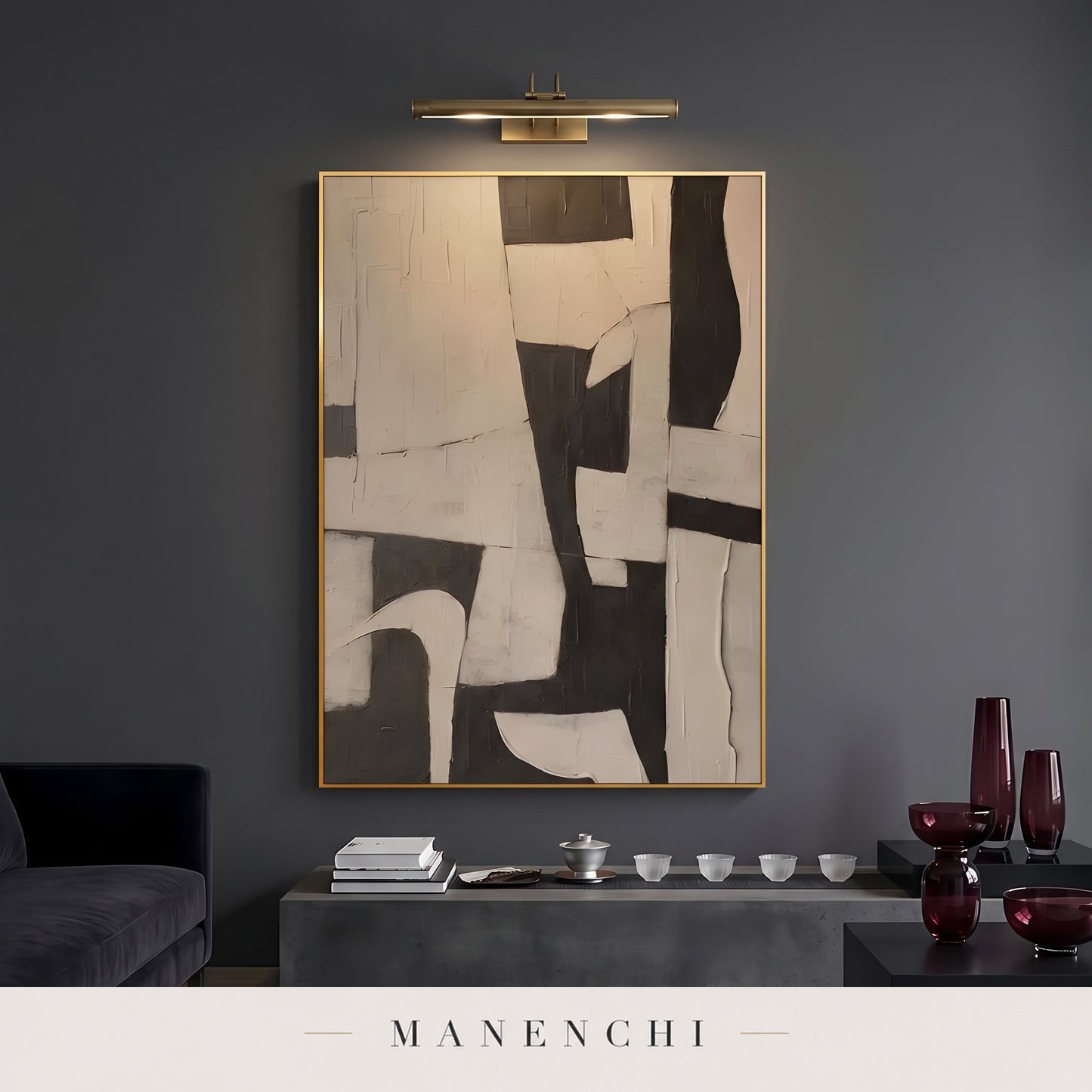Monochromatic Echoes abstract painting displayed in a gallery setting