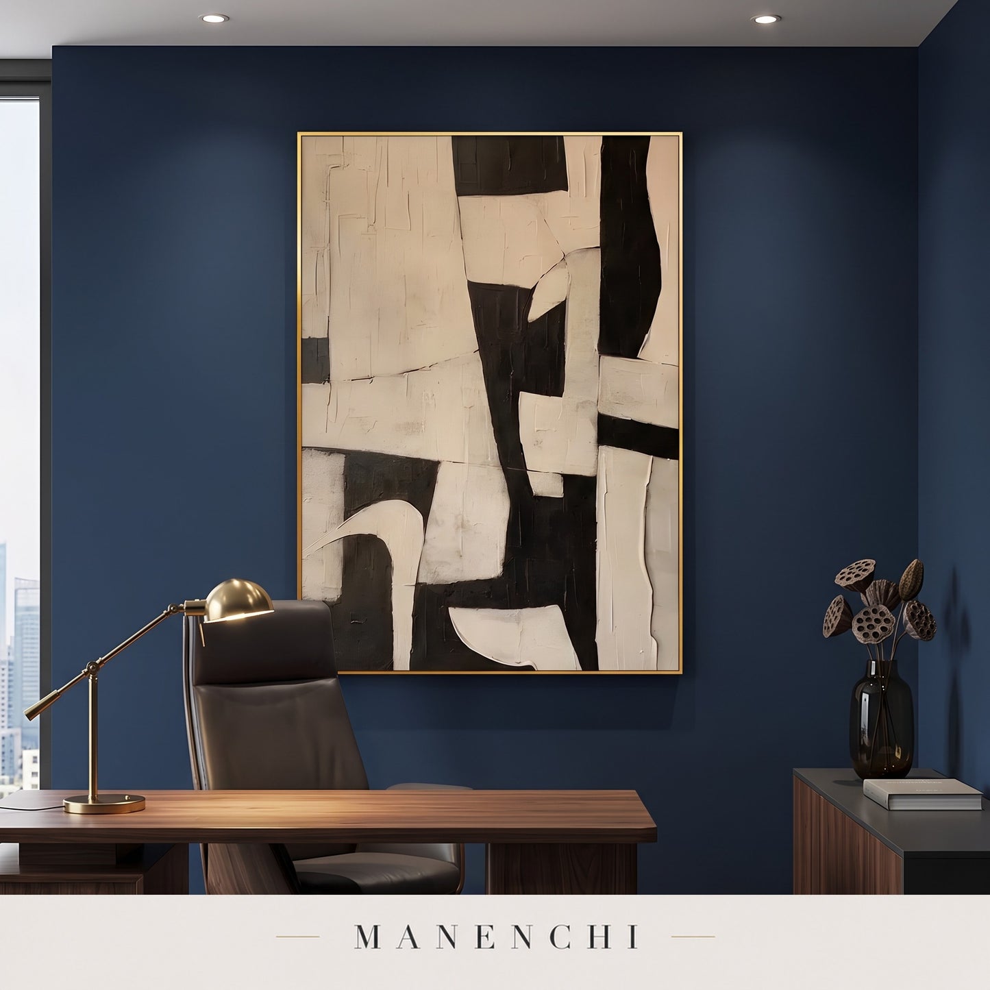 Monochromatic Echoes abstract painting displayed in a study