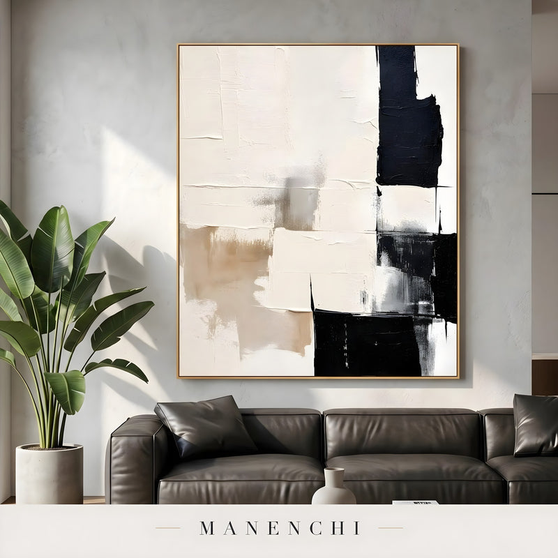 Monochromatic Equilibrium abstract painting displayed in living room sofa display