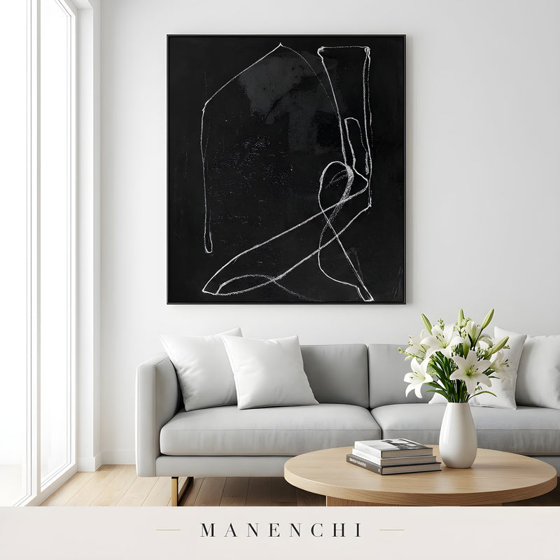 Monochromatic Essence abstract painting displayed in living room sofa setup