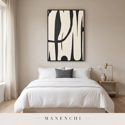 Monochromatic Flow abstract painting displayed in a modern bedroom