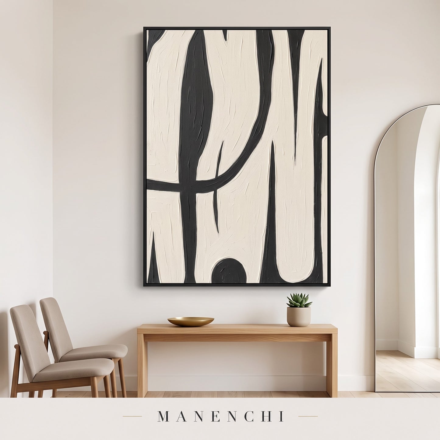 Monochromatic Flow abstract painting displayed in an entryway
