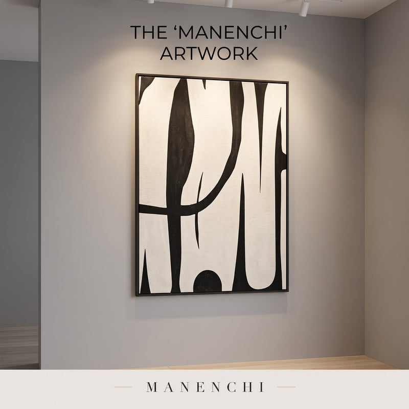 Monochromatic Flow abstract painting displayed in a modern living room