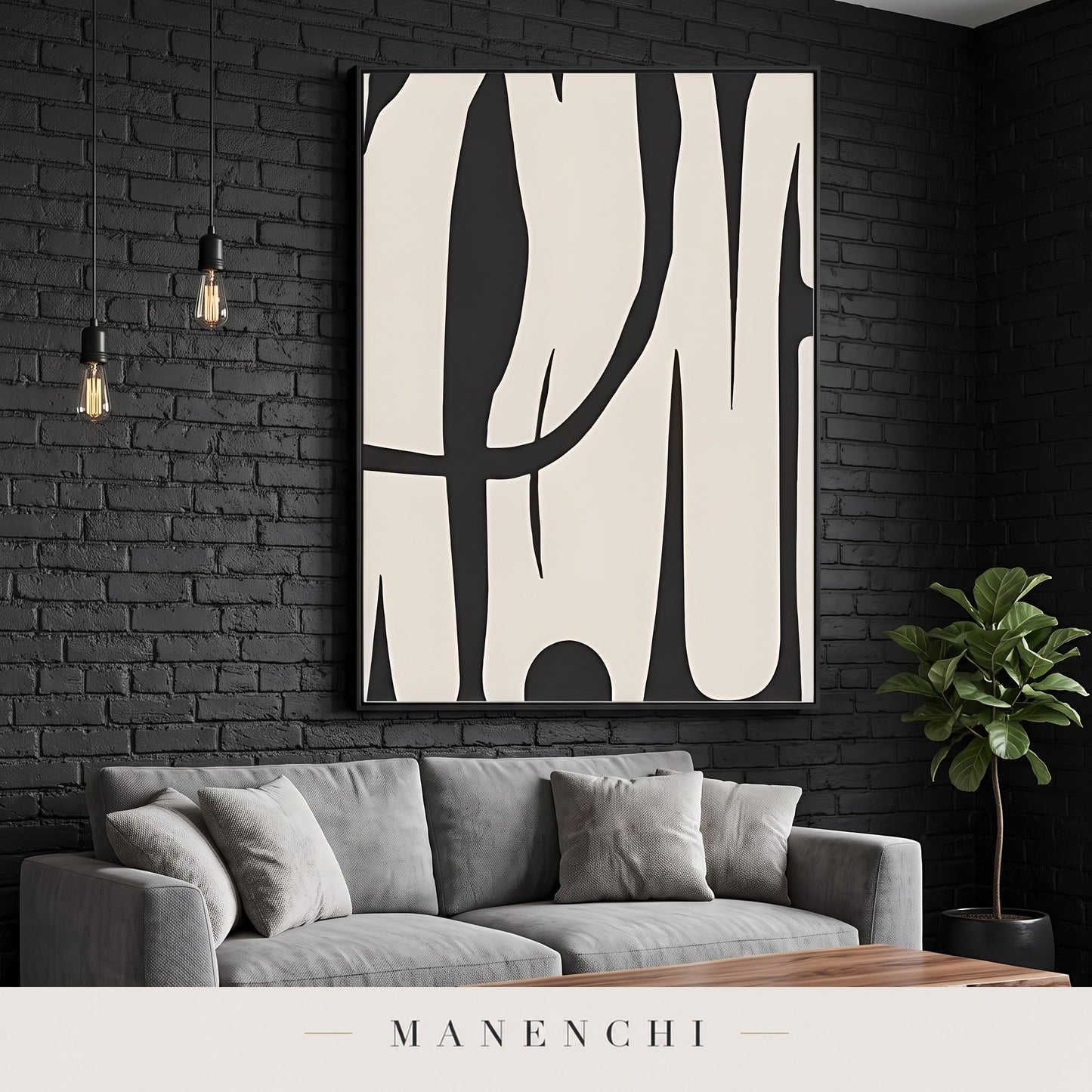 Monochromatic Flow abstract painting displayed in a loft