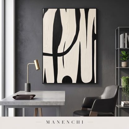 Monochromatic Flow abstract painting displayed in a study