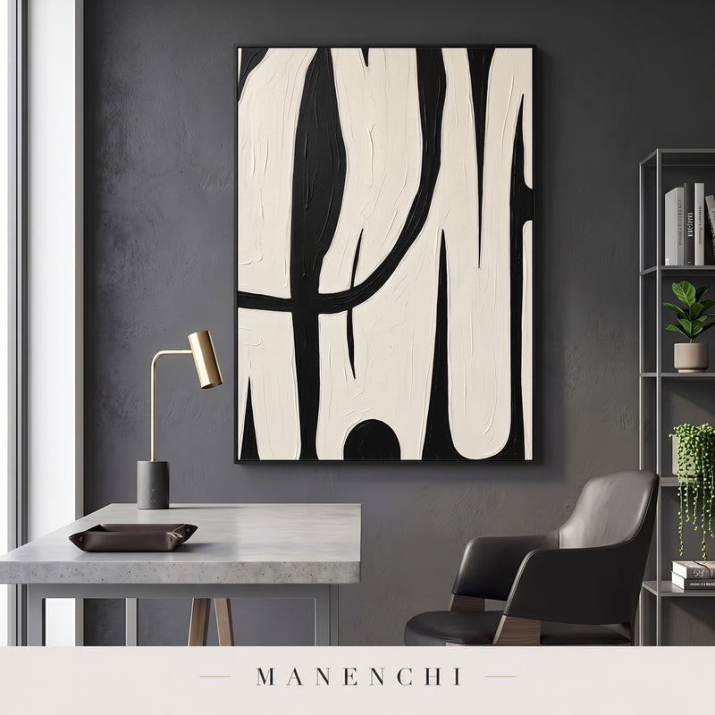 Monochromatic Flow abstract painting displayed in a study
