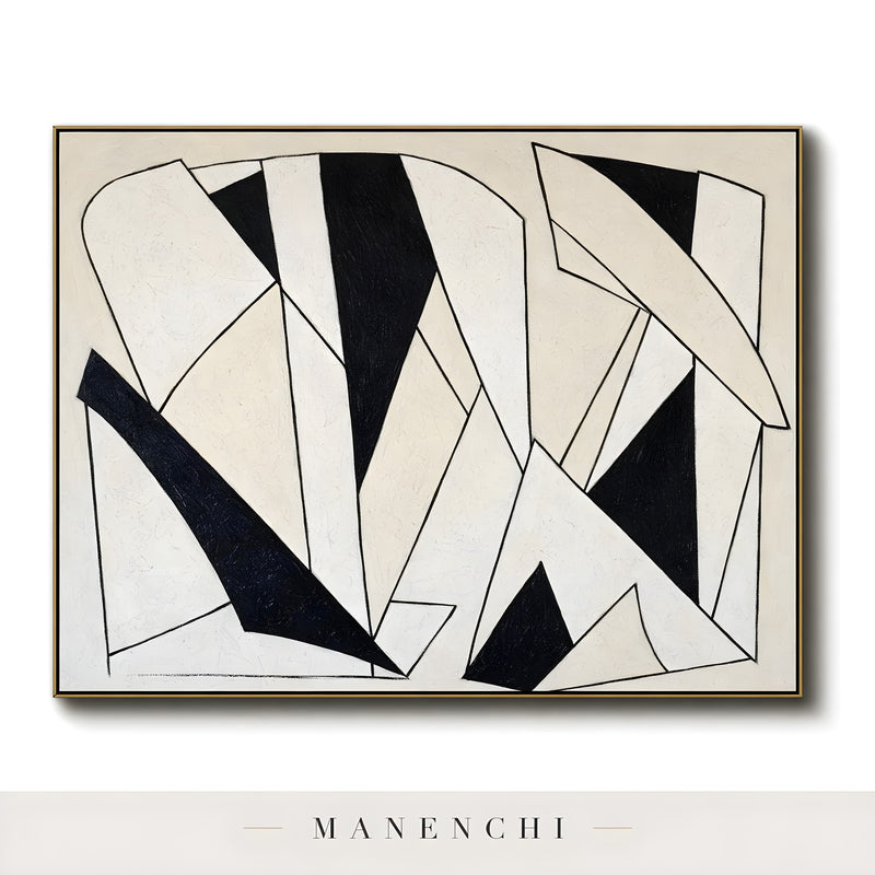 Monochromatic Geometry abstract painting displayed in original painting on wall