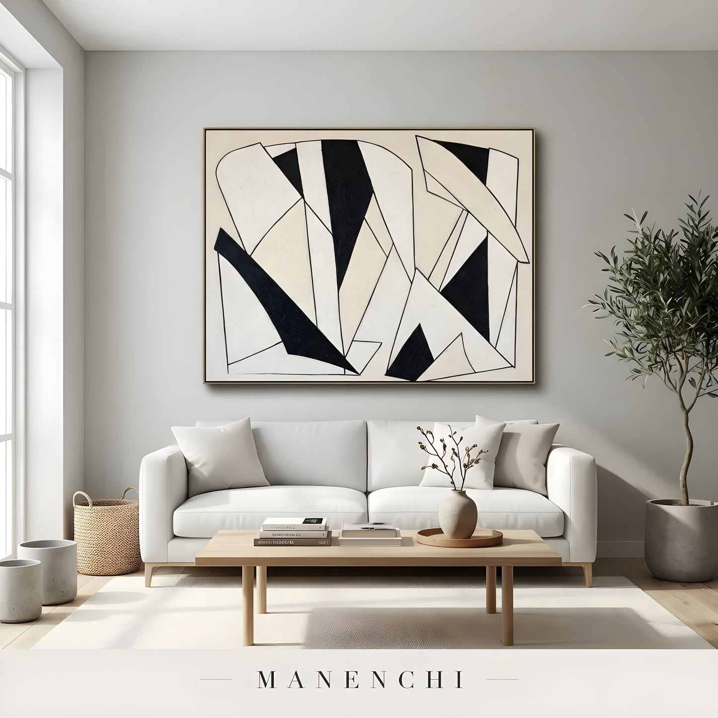 Monochromatic Geometry - original hand-painted abstract painting by Manenchi