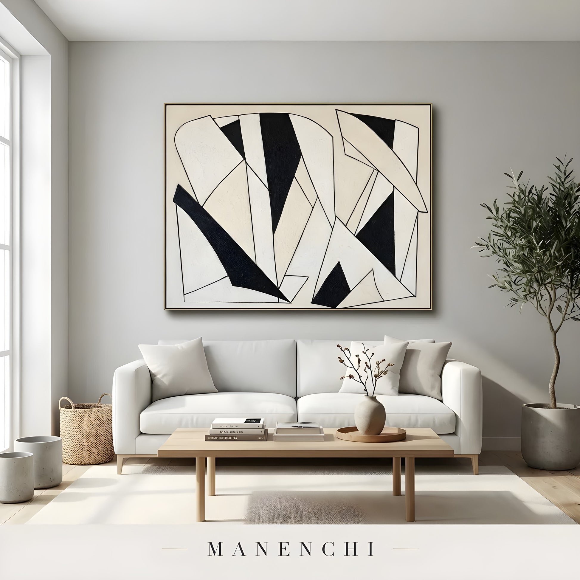 Monochromatic Geometry - original hand-painted abstract painting by Manenchi