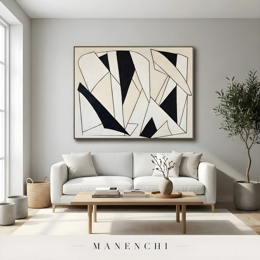 Monochromatic Geometry - original hand-painted abstract painting by Manenchi
