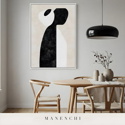 Monochromatic Solitude abstract painting displayed in dining room art display