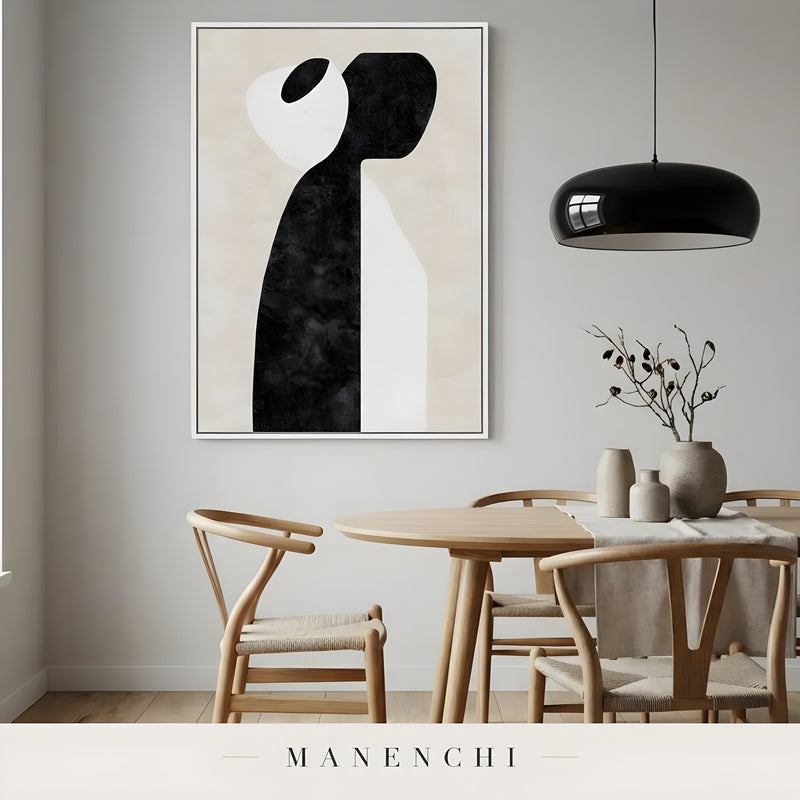 Monochromatic Solitude abstract painting displayed in dining room art display