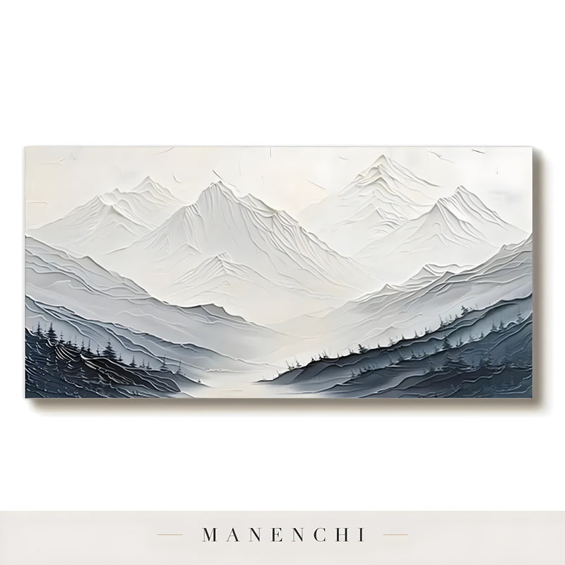 Monochrome Alpine Solitude abstract painting displayed in original painting isolated