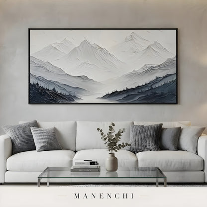 Monochrome Alpine Solitude - original hand-painted abstract painting by Manenchi