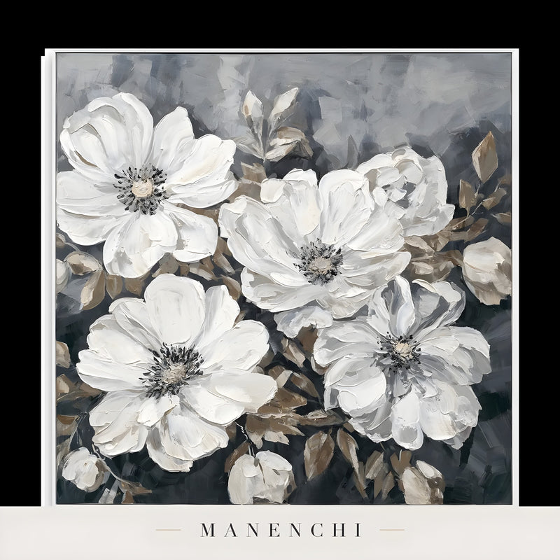 Monochrome Botanical Heirloom - original hand-painted abstract painting by Manenchi