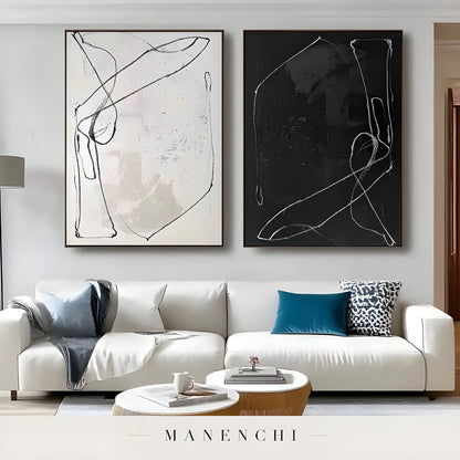 Monochrome Duality abstract painting displayed in living room