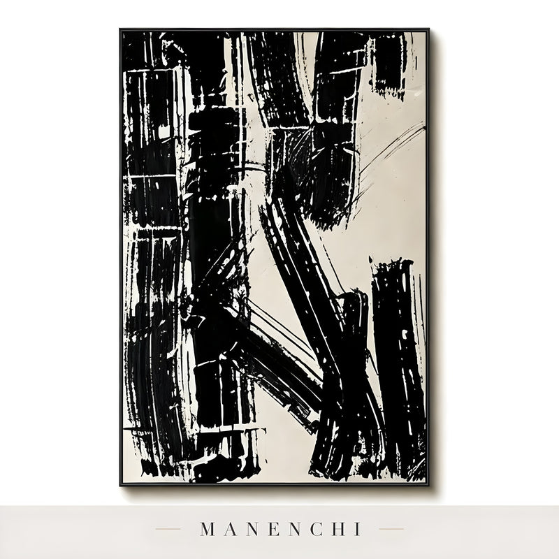 Monochrome Kinetic Rhythm - original hand-painted abstract painting by Manenchi